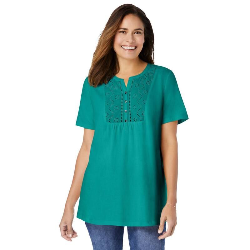 ウーマン ウィズイン レディース トップス Tシャツ プラスサイズ Woman Within Plusizeyelet Henley Tee Waterfall