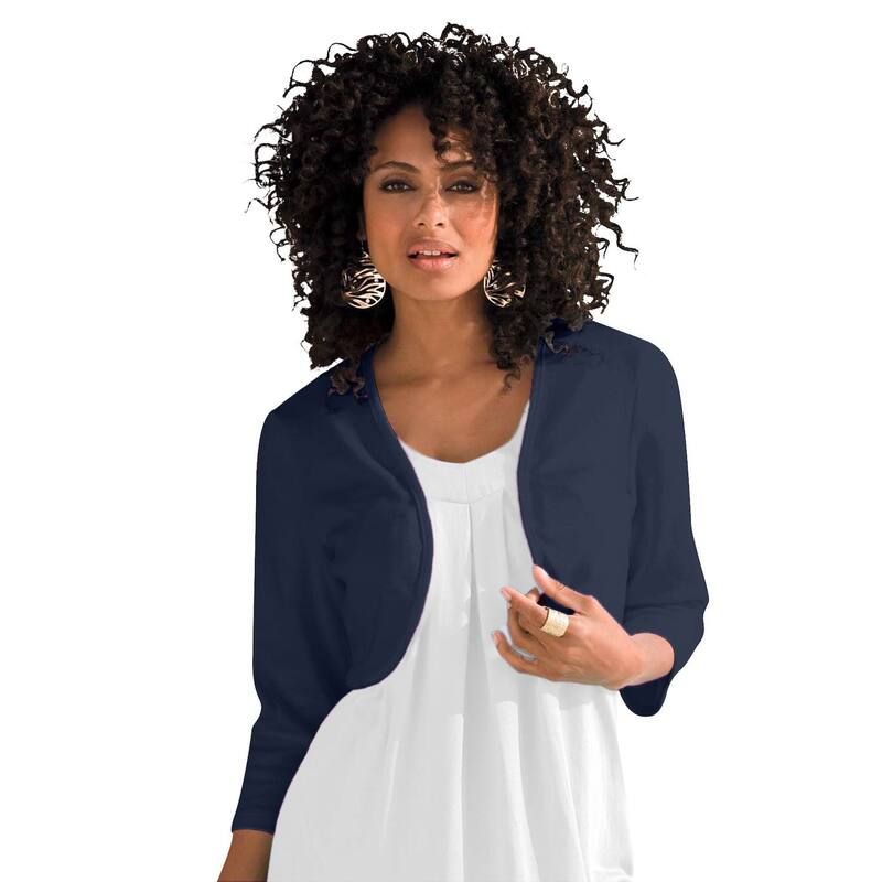 ロアマンズ レディース アウター ニット・セーター プラスサイズ カーディガン Roamans Womens Plusize Bolero Cardigan Withree Quarter Sleeves Navy ネイビー