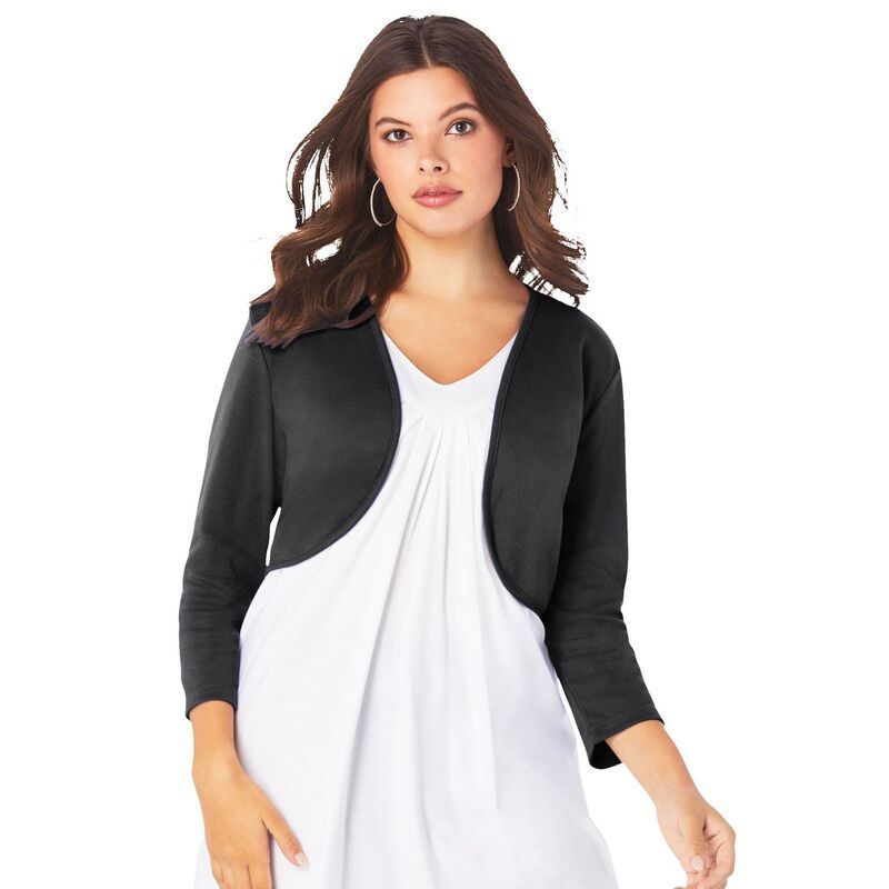 ロアマンズ レディース アウター ニット・セーター プラスサイズ カーディガン Roamans Womens Plusize Bolero Cardigan Withree Quarter Sleeves Black ブラック