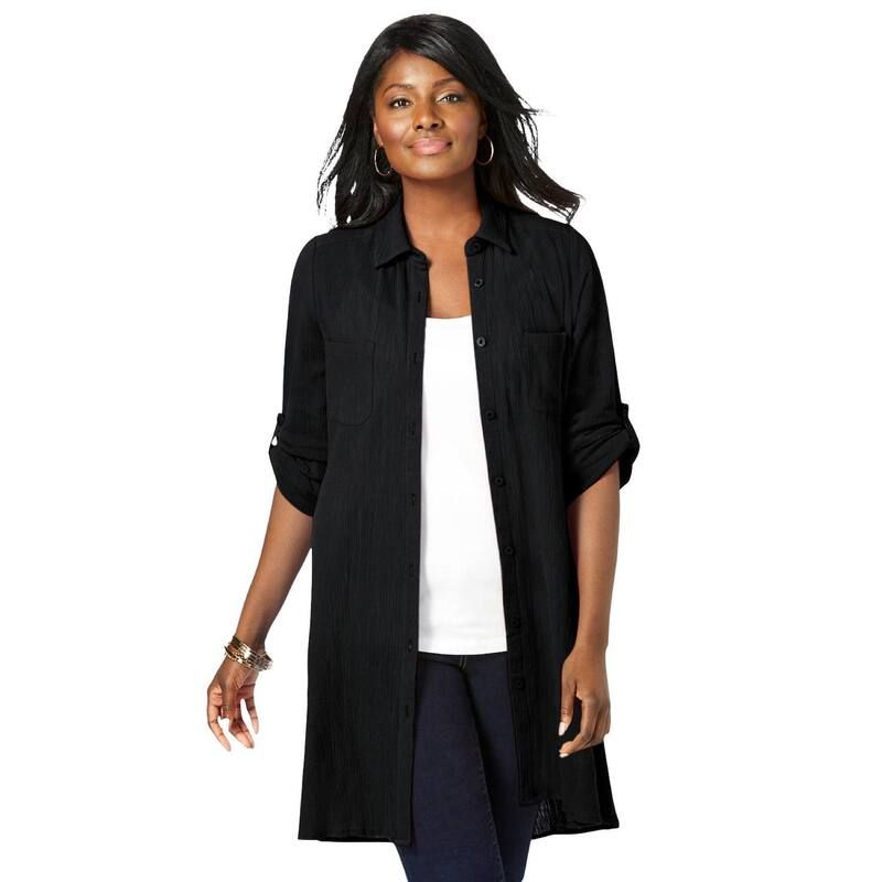 ジェシカロンドン レディース トップス Tシャツ プラスサイズ Jessica London Womens Plusize Gauze Mega Tunic Black ブラック
