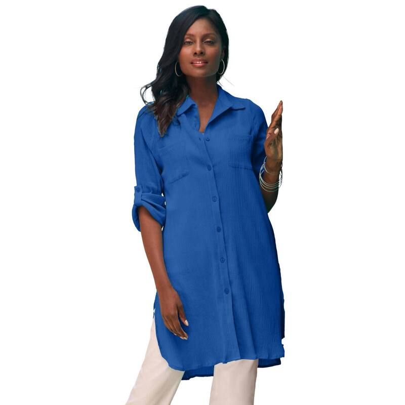 ジェシカロンドン レディース トップス Tシャツ プラスサイズ Jessica London Womens Plusize Gauze Mega Tunic Dark Sapphire サファイア