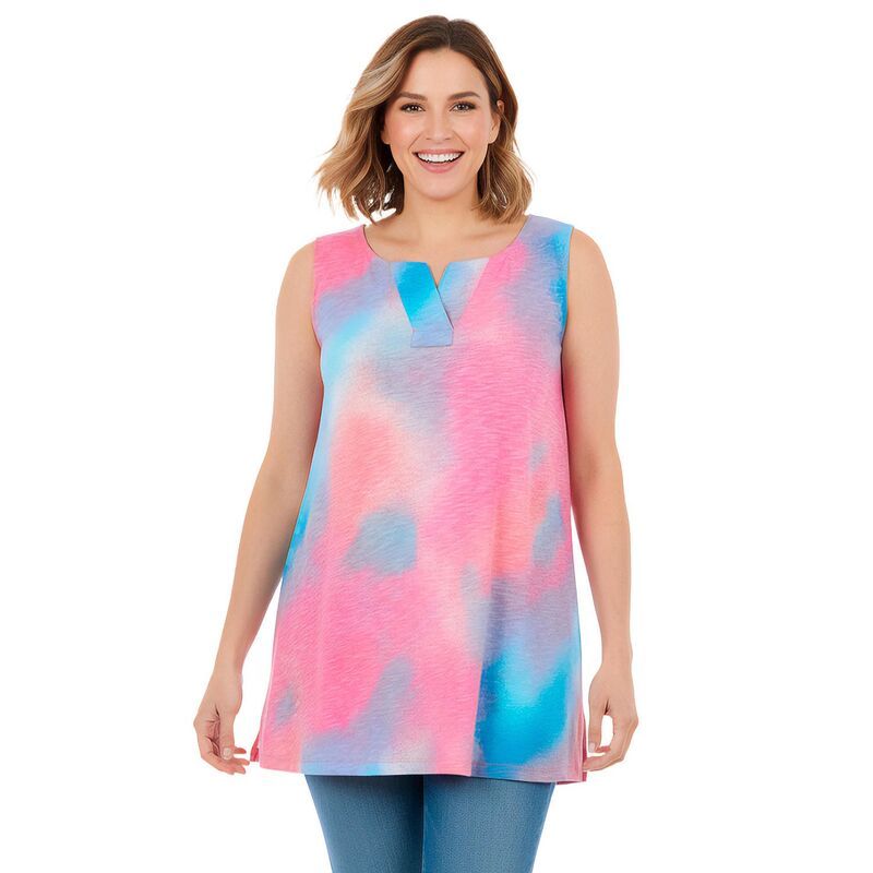 ウーマン ウィズイン レディース トップス Tシャツ プラスサイズ Woman Within Plusize Notch Swing Tunic Peony Petal Tie Dye 7,086円