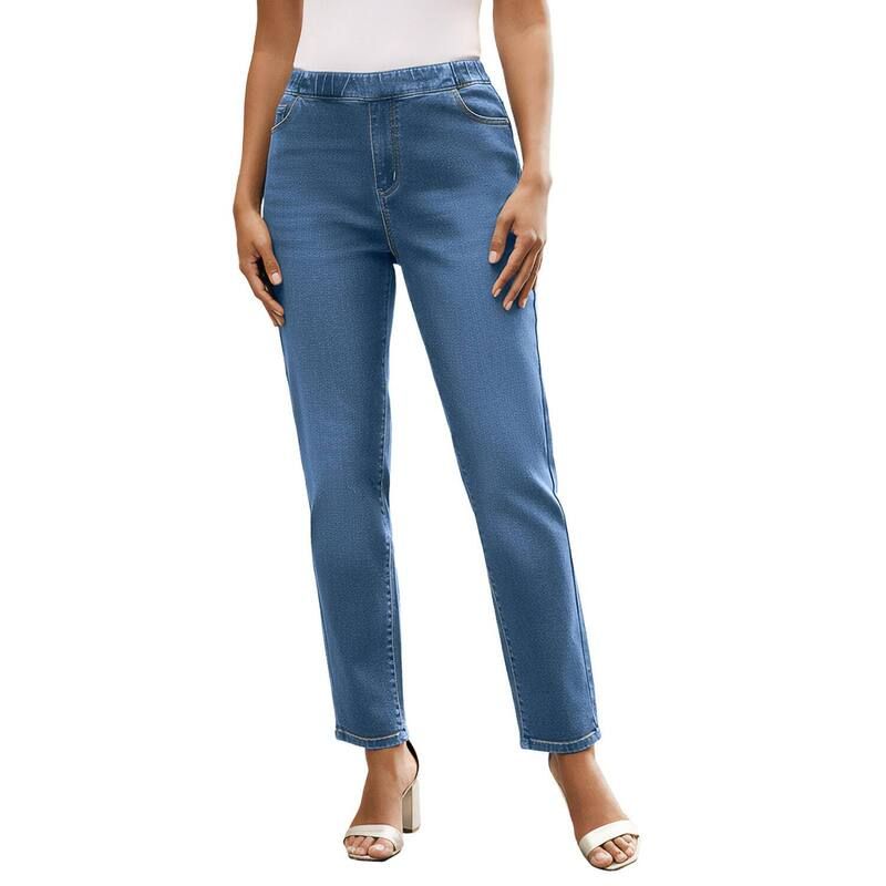 ロアマンズ レディース ボトムス デニムパンツ ストレート プラスサイズ ニット Roamans Womens Plusize Straight Leg Knit Jean Medium Wash