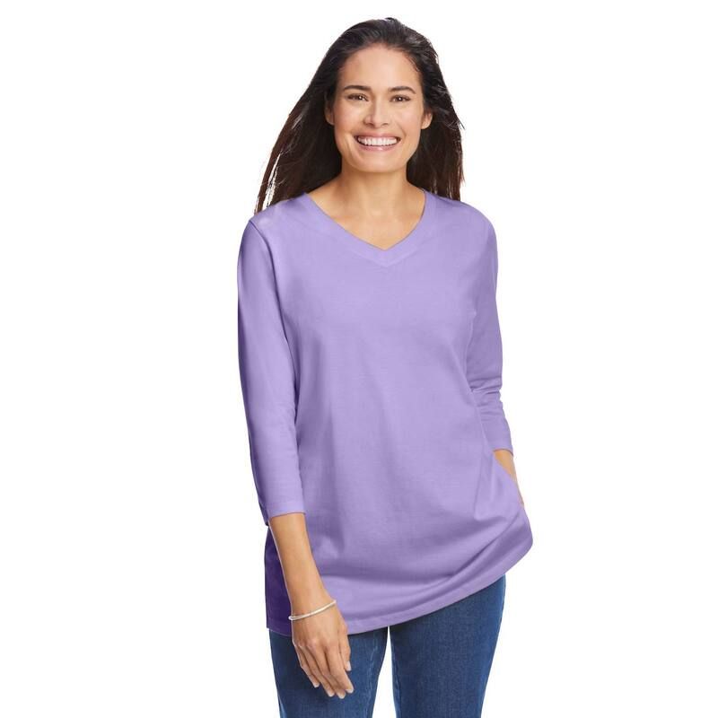 ウーマン ウィズイン レディース トップス Tシャツ Vネック プラスサイズ Woman Within Plusize PerfecthreeQuarter Sleeve VNeck Tee Soft Iris 7,884円