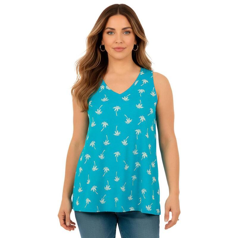 ロアマンズ レディース トップス Tシャツ プラスサイズ コットン Roamans Womens Plusize Cotton Ultimate Swing Tank Top Deep Turquoise Palm ターコイズ