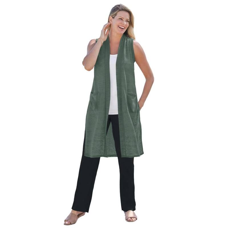 ウーマン ウィズイン レディース アウター ニット・セーター プラスサイズ ベスト リネン Woman Within Plusize Lightweight Linen Vest Sweater Pine