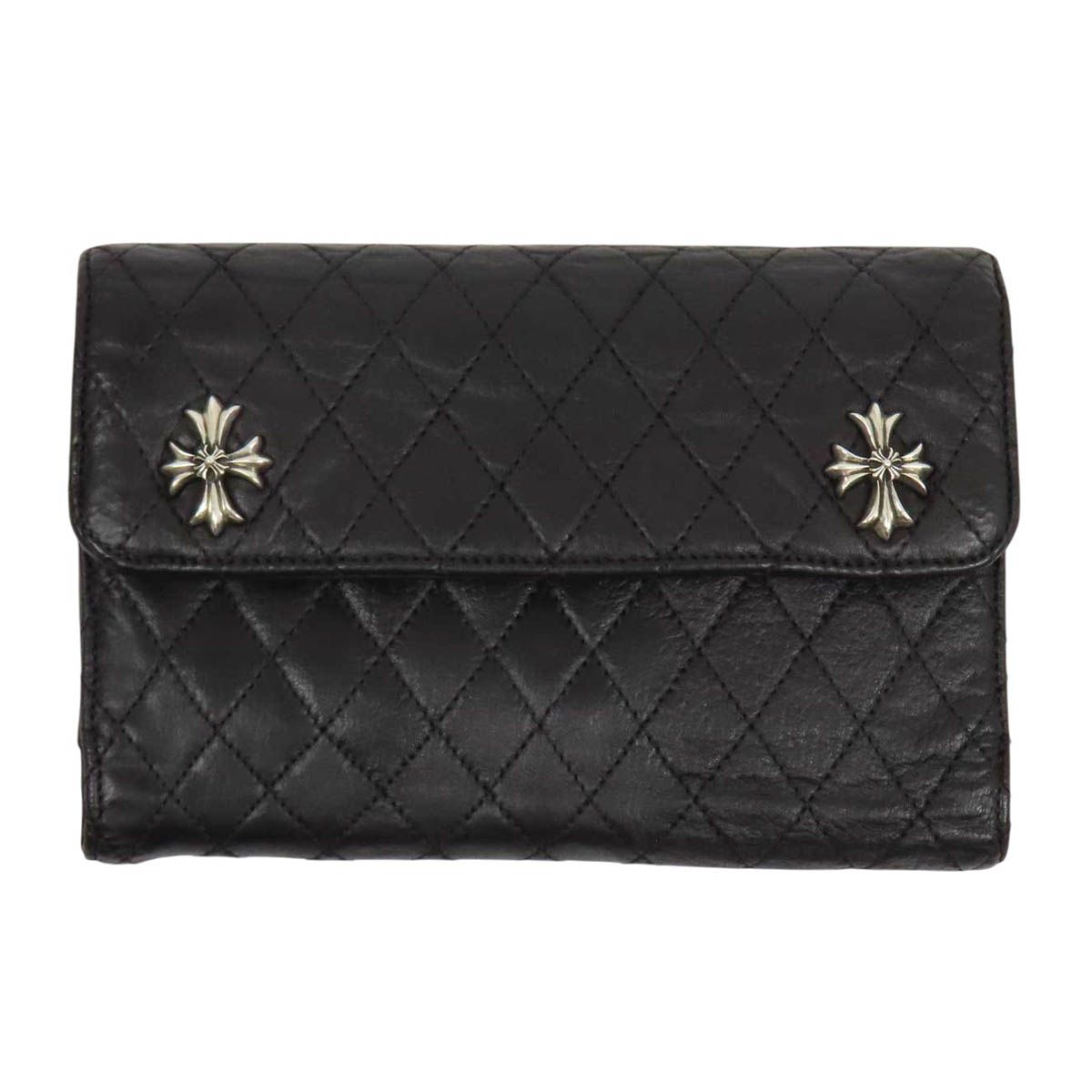 クロムハーツ WAVE4 QLT 3SNP #4ウェーブキルティング レザー ウォレット レザー SV925 ユニセックス ブラック CHROME HEARTS【中古】 【アパレル・小物】
