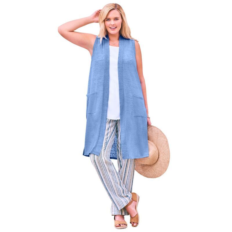 ウーマン ウィズイン レディース アウター ニット・セーター プラスサイズ ベスト リネン Woman Within Plusize Lightweight Linen Vest Sweater French Blue ブルー