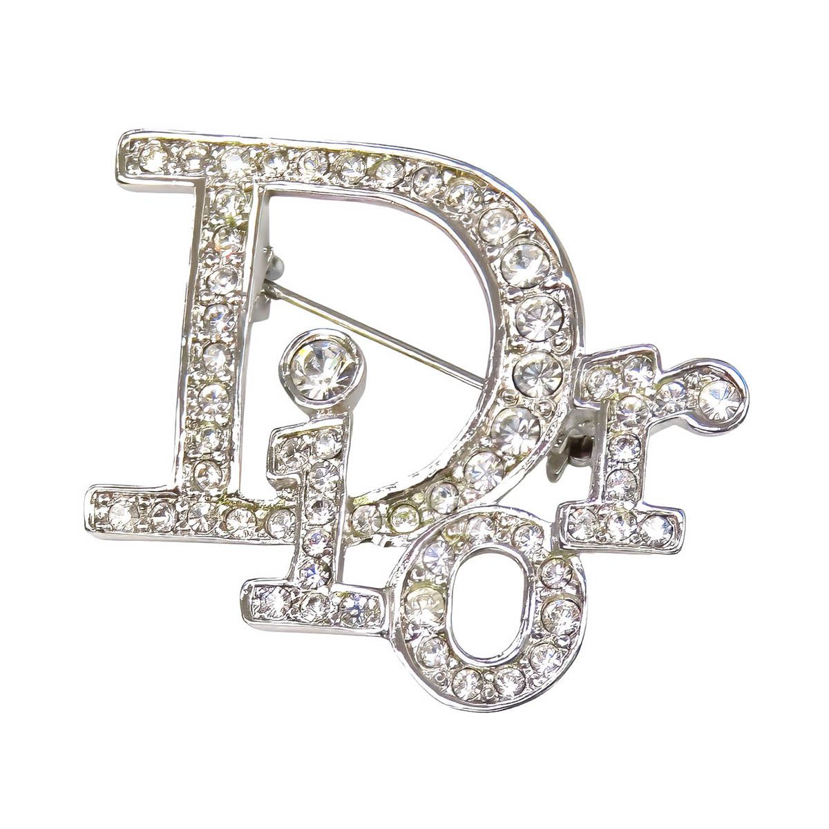 DIOR ディオール 旧ロゴ　ラインストーン ブローチ シルバー メタル ディオール ロゴ ラインストーン ブローチ ユニセックス メタル Dior