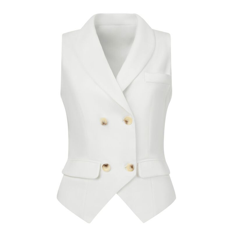 アレグラ ケー レディース アウター ジャケット・ブルゾン ノースリーブ コート ALLEGRA K Womenshawlapel Sleeveless Button Racerback Suit Waistcoat White ホワイト