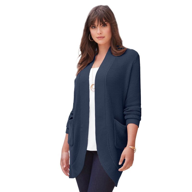 ロアマンズ レディース アウター ニット・セーター プラスサイズ カーディガン Roamans Womens Plusize Waffle Cardiganavy ネイビー
