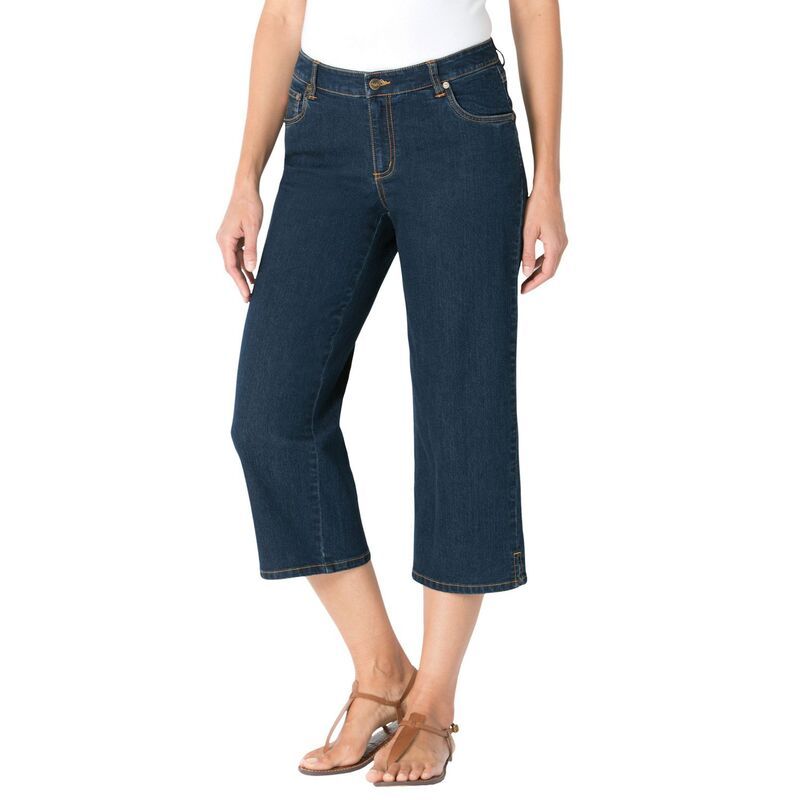 ウーマン ウィズイン レディース ボトムス カジュアルパンツ プラスサイズ プチ デニム キャップ ジーンズ Woman Within Plusize Petite Stretch Denim FivePocket Capri Jeans Indigo インデ