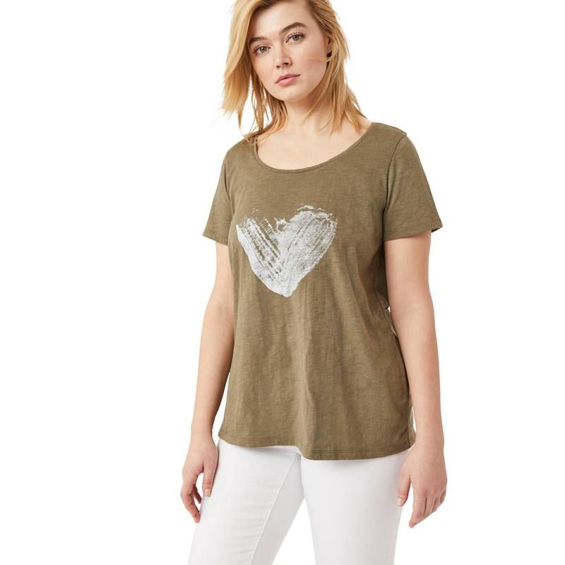 Ellos レディース トップス Tシャツ プラスサイズ グラフィック ellos Plusize Love Graphic Tee Burnt Olive Heart オリーブ