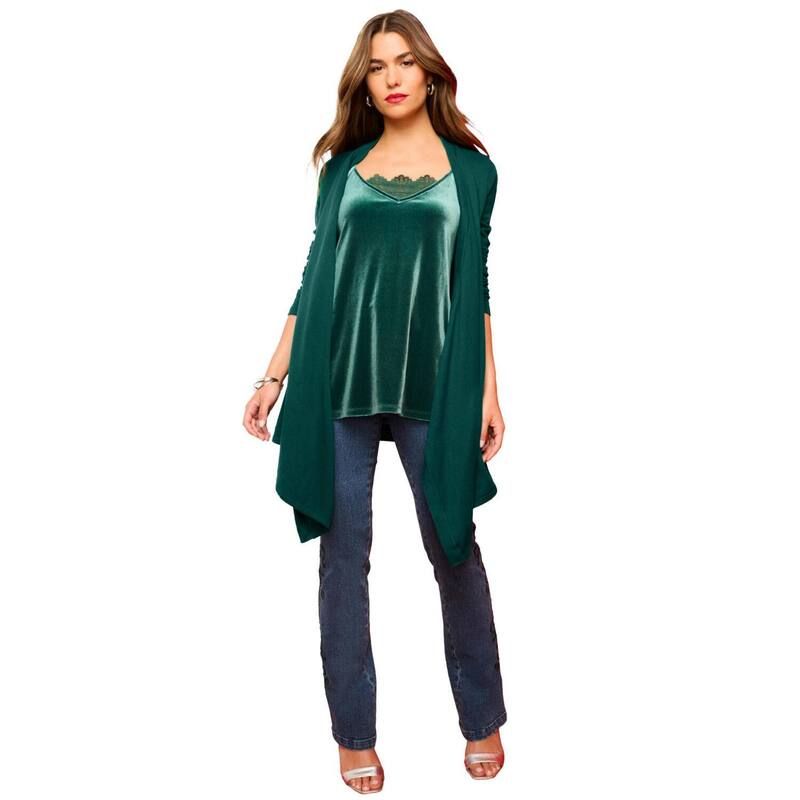 ロアマンズ レディース アウター ニット・セーター プラスサイズ カーディガン Roamans Womens Plusize Lightweight Handkerchief Hem Cardigan Sweater Emerald Green グリーン