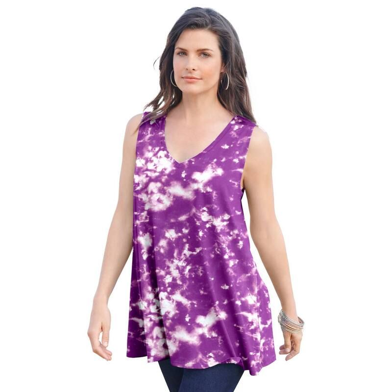 ロアマンズ レディース トップス Tシャツ プラスサイズ コットン Roamans Womens Plusize Cotton Ultimate Swing Tank Topurple Acid Tie Dye パープル