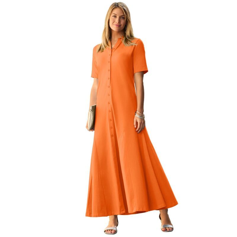 ジェシカロンドン レディース トップス ワンピース プラスサイズ コットン マキシ Jessica London Womens Plusize Stretch Cotton Button Front Maxi Dress Orange Twist オレンジ