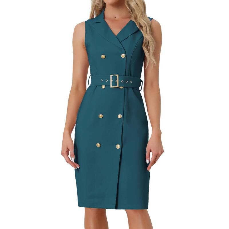 アレグラ ケー レディース トップス ワンピース ノースリーブレザー ALLEGRA K Womensleeveless Notched Lapel Double Breasted Belted Work Office Dress Blazer Dresses