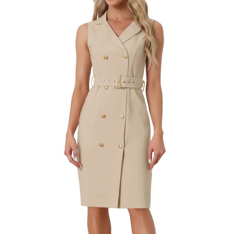 アレグラ ケー レディース トップス ワンピース ノースリーブレザー ALLEGRA K Womensleeveless Notched Lapel Double Breasted Belted Work Office Dress Blazer Dresses