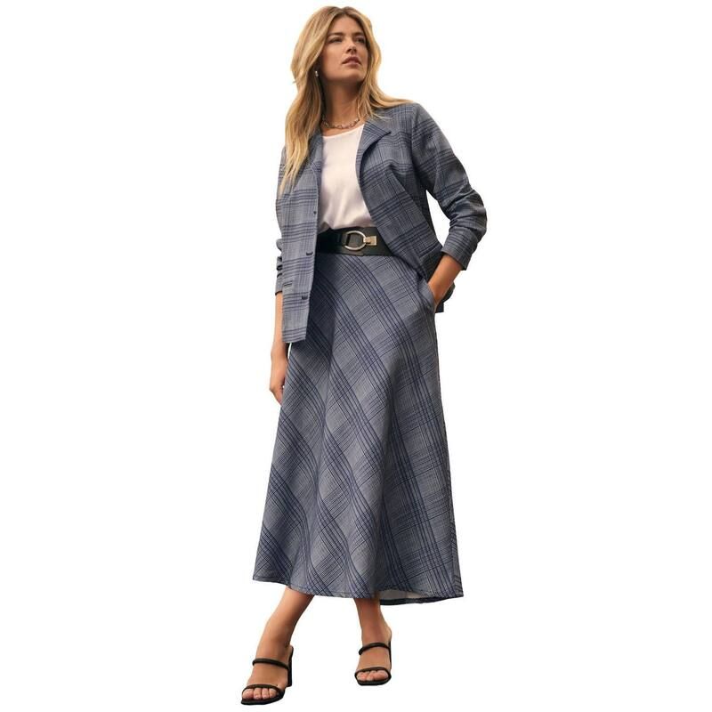 ジェシカロンドン レディース ボトムスカート プラスサイズ Jessica London Womens Plusize BiStretch Swing Skirt Navy Refined Plaid ネイビー