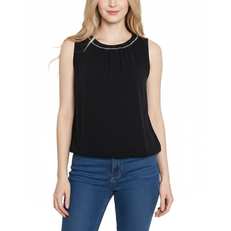 ニューヨークコレクション レディース トップス Tシャツ プチ ノースリーブ NY Collection Petite Sleeveless Blouson Top Black ブラック