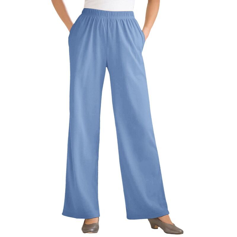 ウーマン ウィズイン レディース ボトムス カジュアルパンツ プラスサイズ ニット Woman Within Plusize 7Day Knit WideLeg PullOn Pants French Blue ブルー