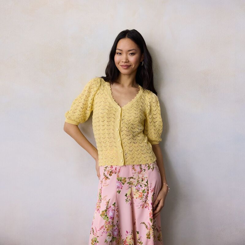 LC Lauren Conrad レディース アウター ニット・セーター Vネック Womens LC Lauren Conrad Pointelle VNeck Short Sleeve Sweater Yellowhite Chip ホワイト