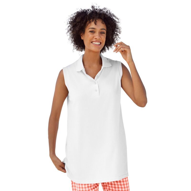 ウーマン ウィズイン レディース トップス Tシャツ ポロシャツ プラスサイズ ノースリーブ Woman Within Plusize Sleeveless Polo Tunic White ホワイト