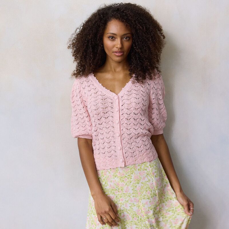 LC Lauren Conrad レディース アウター ニット・セーター Vネック Womens LC Lauren Conrad Pointelle VNeck Short Sleeve Sweater Cupcake Pink ピンク