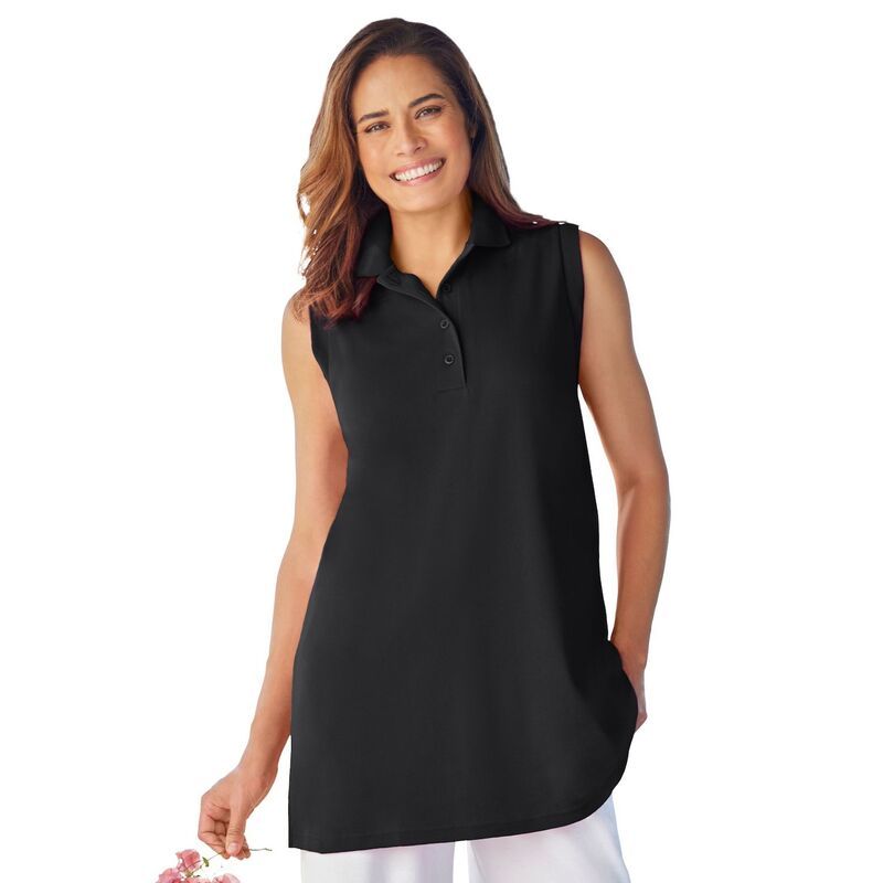 ウーマン ウィズイン レディース トップス Tシャツ ポロシャツ プラスサイズ ノースリーブ Woman Within Plusize Sleeveless Polo Tunic Black ブラック