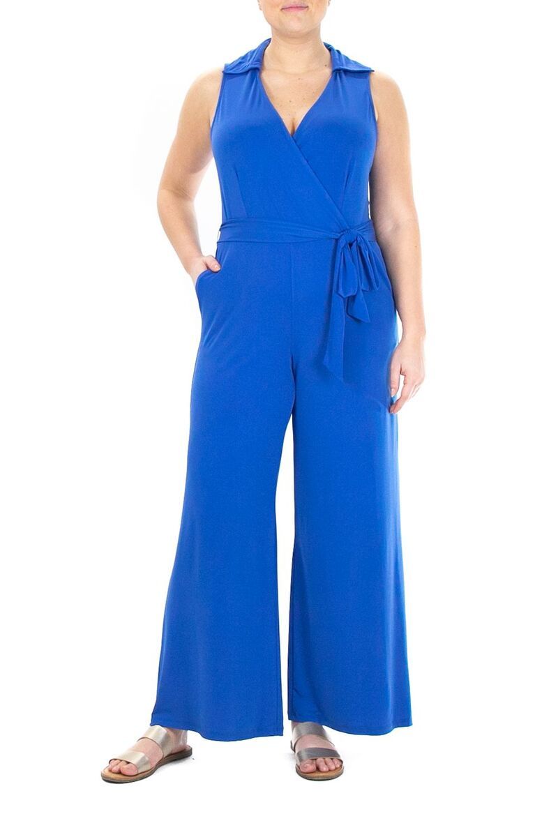 ニナレオナルド レディース トップス ワンピース ノースリーブ ジャンプスーツ Womens Nina Leonard Collared Sleevelessurplice WideLeg Jumpsuit Cobalt コバルト
