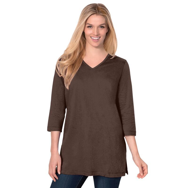 ウーマン ウィズイン レディース トップス Tシャツ Vネック プラスサイズ Woman Within Plusize PerfecthreeQuarter Sleeve VNeck Tunichocolate チョコレート