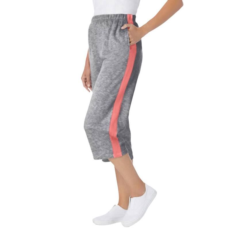 ウーマン ウィズイン レディース ボトムス カジュアルパンツ プラスサイズ プチ パイル コットン キャップ Woman Within Plusize Petite SideStripe Cotton French Terry Capri Medium Hea