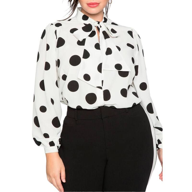 エロクイ レディース トップス シャツ プラスサイズ プリント ブラウス Eloquii Womens Plusize Printed Tie Neck Blouse White Black Dot ホワイト 15,106円