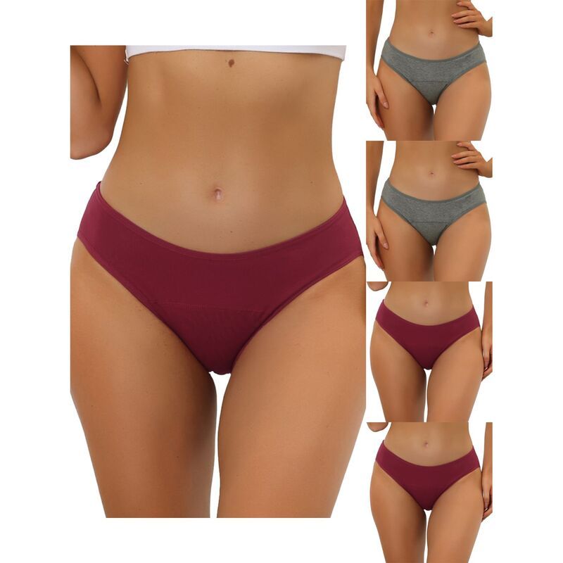 アレグラ ケー レディース アンダーウェア パンツ プラスサイズ ALLEGRA K 5 Packs Womens Underwear Midwaisted Hipster Panties Available In Plusize Gray Burgundy