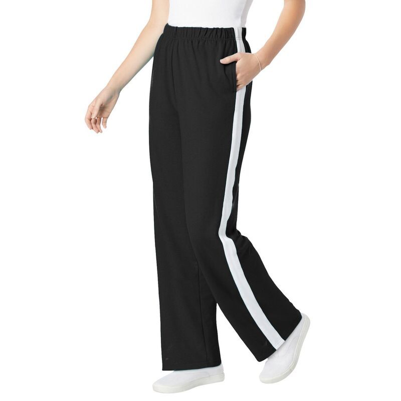 ウーマン ウィズイン レディース ボトムス カジュアルパンツ プラスサイズ プチ パイル コットン Woman Within Plusize Petite Cotton French Terry StraightLeg PullOn SideStripe Pa
