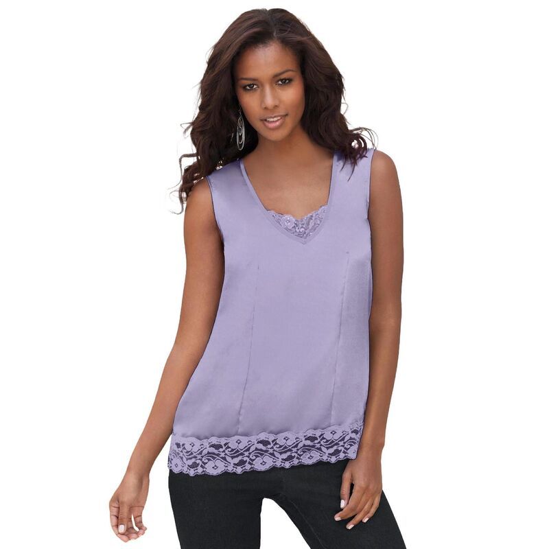 ロアマンズ レディース トップス Tシャツ レーストリム プラスサイズ サテン レース Roamans Womens Plusize Lace Trim Satin Tank Soft Grape グレープ 9,346円