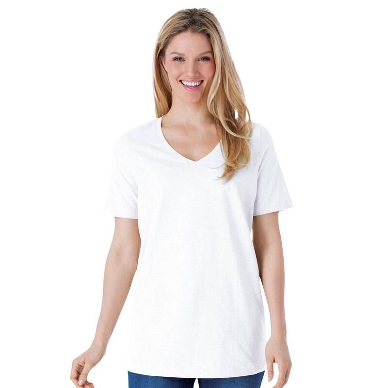 ウーマン ウィズイン レディース トップス Tシャツ Vネック プラスサイズ プチ 半袖 Woman Within Plusize Petite Perfect ShortSleeve VNeck Tee White ホワイト