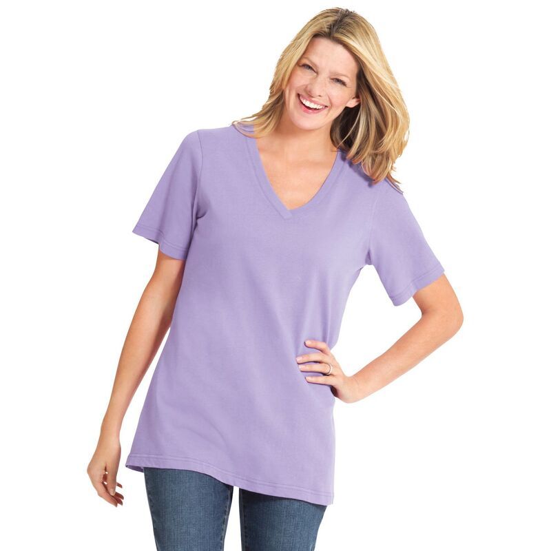 ウーマン ウィズイン レディース トップス Tシャツ Vネック プラスサイズ プチ 半袖 Woman Within Plusize Petite Perfect ShortSleeve VNeck Tee Soft Iris