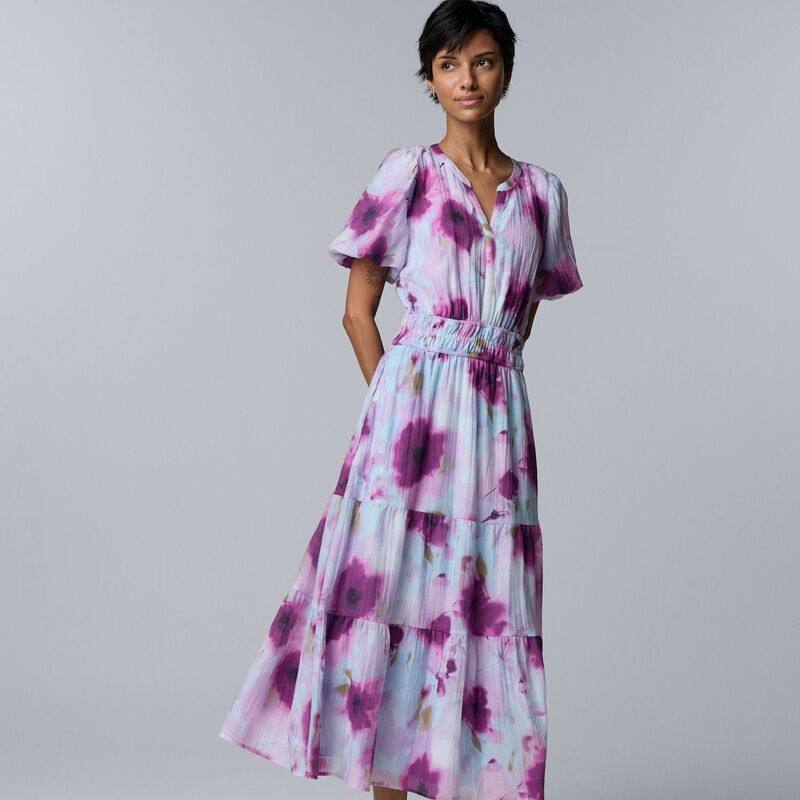 ヴェラウォン レディース トップス ワンピース プチ マキシ Petite Simply Vera Wang Maxi Fem Dress Bl Purple Floral パープル