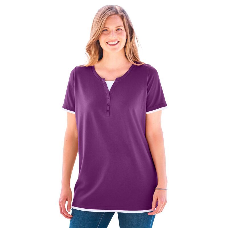 ウーマン ウィズイン レディース トップス Tシャツ プラスサイズ Woman Within Plusize LayeredLook Tee Plum Purple パープル 7,796円