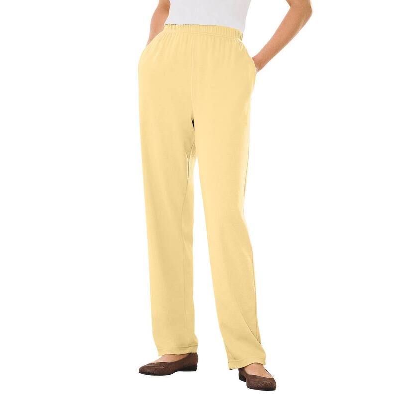 ウーマン ウィズイン レディース ボトムス カジュアルパンツ プラスサイズ プチ ニット Woman Within Plusize Petite 7Day StraightLeg ElasticWaistretchy Knit Pant Banana