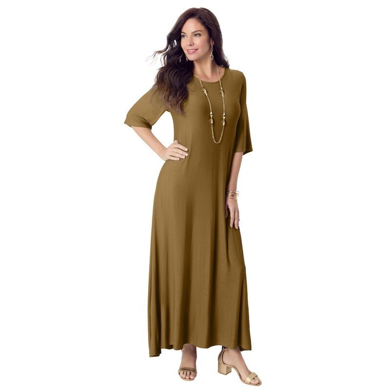 ロアマンズ レディース トップス ワンピース プラスサイズ ニット マキシ Roamans Womens Plusize Stretch Knit High Low Short Sleeve Maxi Dress Copper Soft Mist