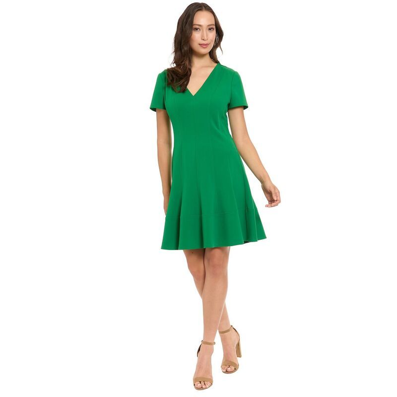 ロンドンタイムス レディース トップス ワンピース Vネック Womens London Times VNeck Short Sleeve Fit Flare Dress Green グリーン