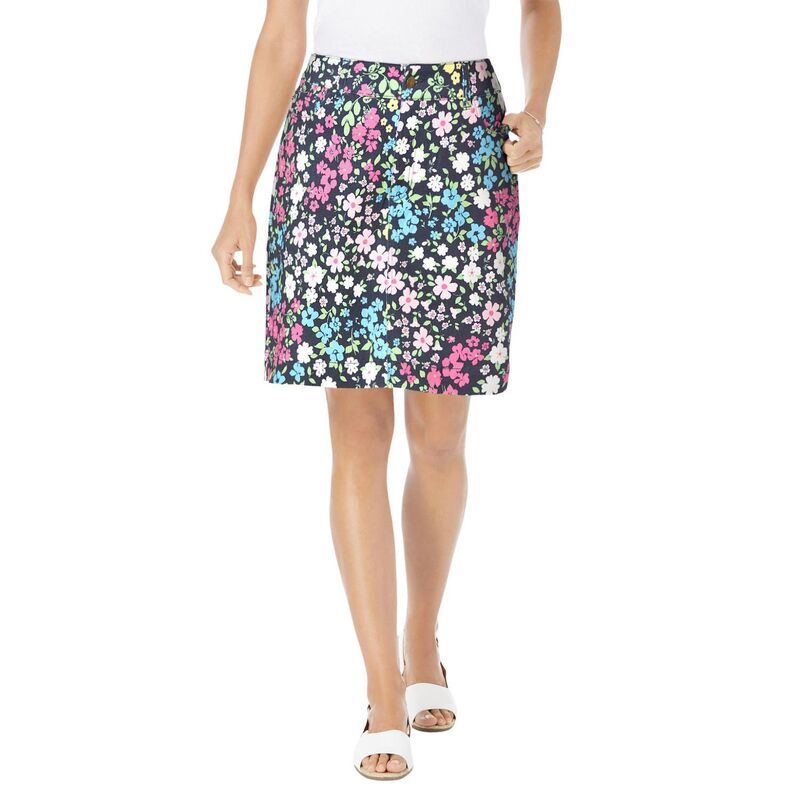 ウーマン ウィズイン レディース ボトムスカート プラスサイズ Woman Within Plusize Adjustable Waist Chino Skort Navy Floral Patchwork ネイビー