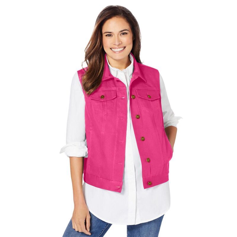 ウーマン ウィズイン レディース アウター ジャケット・ブルゾン プラスサイズ ベスト デニム Woman Within Plusize Stretch Denim Vest Raspberry Sorbet デニム