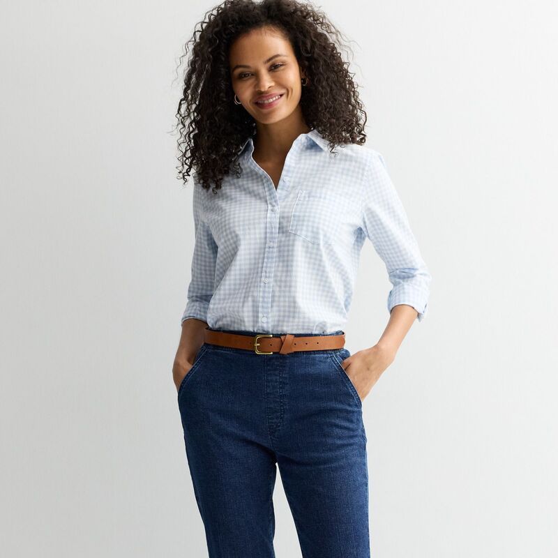 クロフト＆バロー レディース トップス シャツ ボタンダウン Womens Croft Barrow Essential One Pocket Button Down Shirt Blue Clean Gingham ブルー