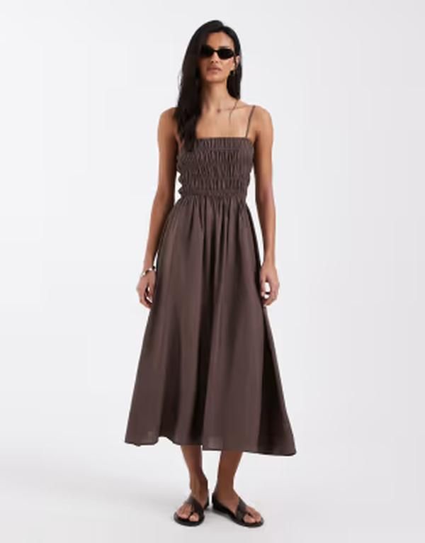 ブレーブソウル レディース トップス ワンピース Brave Soul strappy shirred sundress BROWN ブラウン