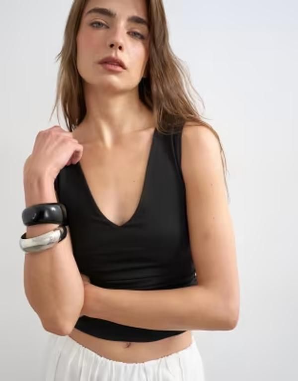 トップショップ レディース トップス タンクトップ Vネック ギャザー Topshop vneck ruched sides tank top Black ブラック