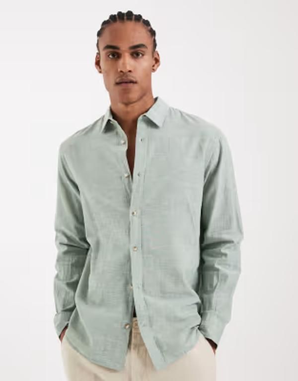 ジャック アンド ジョーンズ メンズ トップス シャツ リネン Jack Jones linen blend shirt in light Granite green グリーン