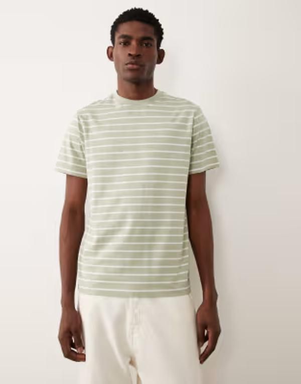 エイソス メンズ トップス Tシャツ レギュラーフィット ASOS DESIGN regular fitshirt in sage green and white stripesage white ホワイト